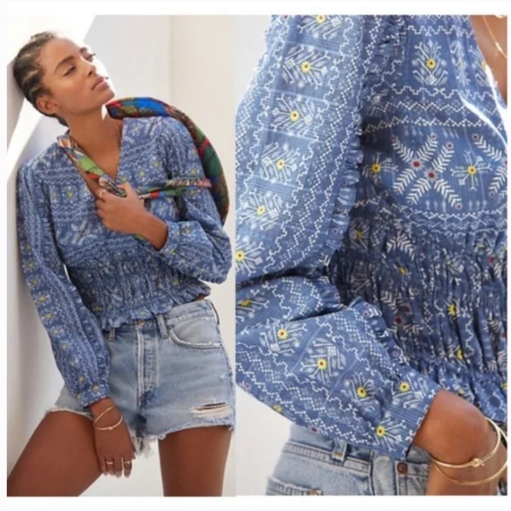 NEW Anthropology Forever That Girl Smocked waist Peasant Embroidery-like accent